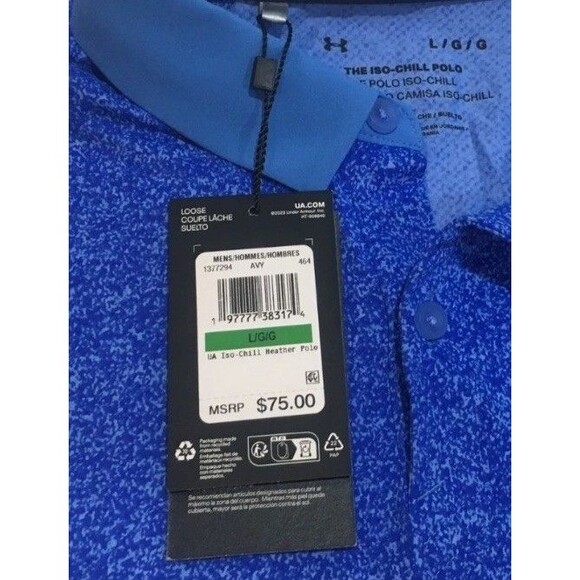 Under Armour The Iso-Chill Polo Golf Shirt Athletics Heather Blue Men L NWT - Picture 5 of 9